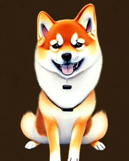 Image similar to hyper - realistic illustration of a chibi shiba inu dog, digital painting, by artgem