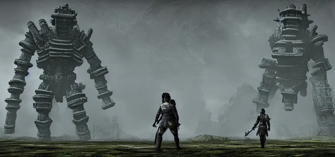 Image similar to jeff bezos as shadow of the colossus