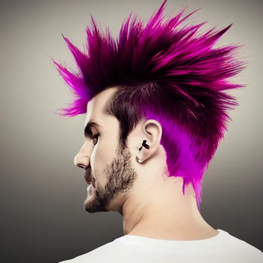 Prompt: Picture of Punk rocker with pink spike hair listening to music with Red Audio-technical ATH-W1000 Wood headphones