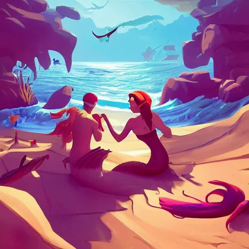 Image similar to painting mermaid treasure on sea of thieves game avatar hero smooth face median photoshop filter cutout vector, behance hd by jesper ejsing, by rhads, makoto shinkai and lois van baarle, ilya kuvshinov, rossdraws global illumination