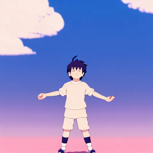 Prompt: a young boy with ball with a pastel aesthetic, studio ghibli, character design, fantasy, 8 k resolution