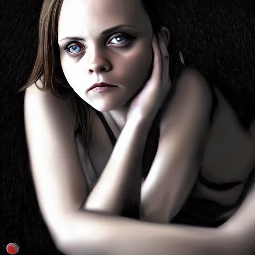 Image similar to fullbody potrait of christina ricci in as an angel, hyper realistic, digital painting. art station. mood lighting, highly detailed, concept art, intricate, sharp focus, by shaun berke - h 1 2 0 0