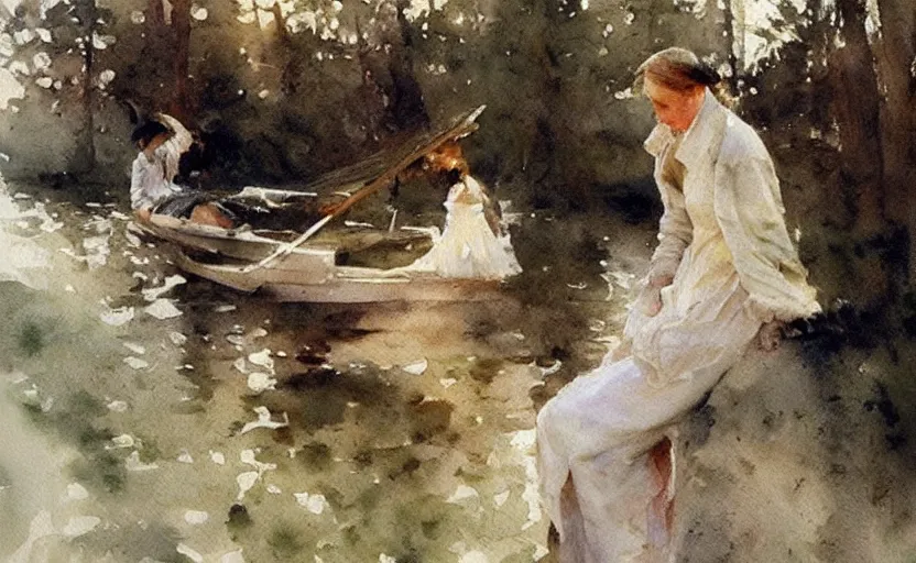 Image similar to watercolor by anders zorn, romanticism, creative, very very very very beautiful art, dramatic and cinematic light