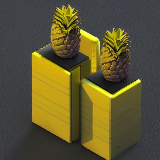 Image similar to pineapple, futuristic, techno, cyberpunk, product design, 3 d render, 3 d concept, isometric design, fun, swag, cute