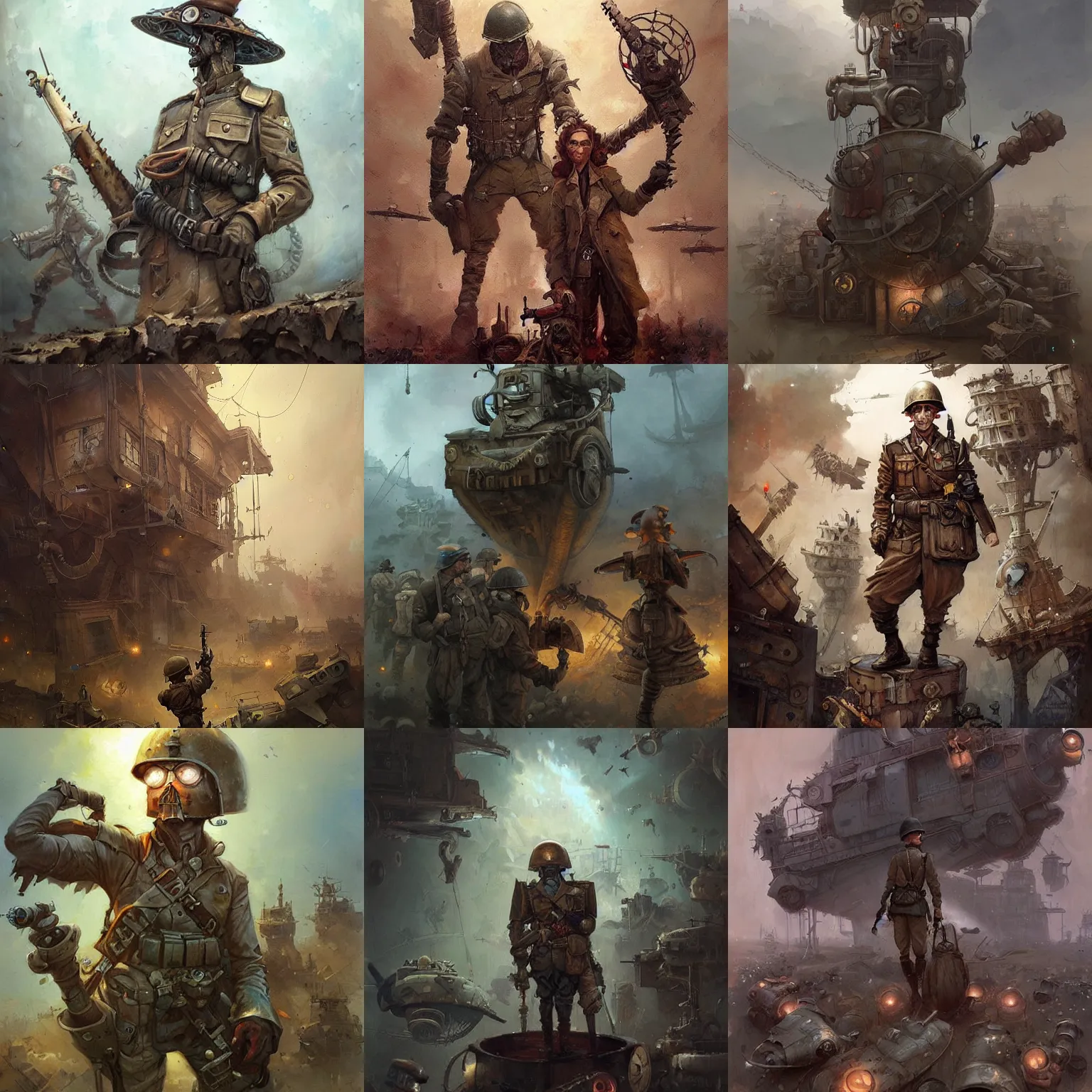 Prompt: wwii, steampunk, oil painting. by tony sandoval and lorenzo lanfranconi and greg rutkowski and peter mohrbacher