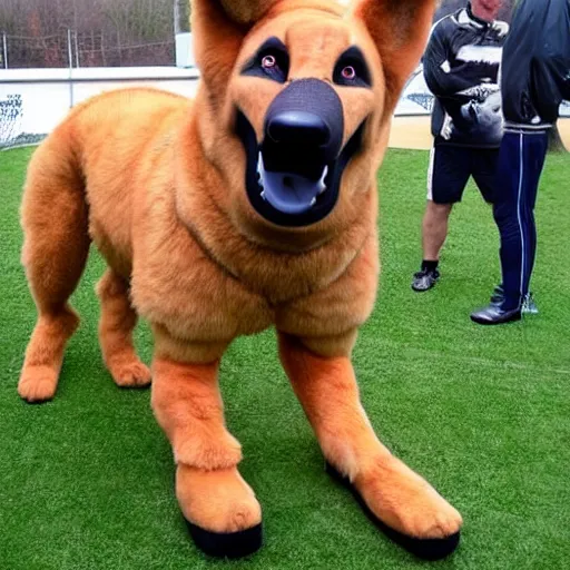 Image similar to full body a humanoid german shepherd beast - man, wearing soccer suit.