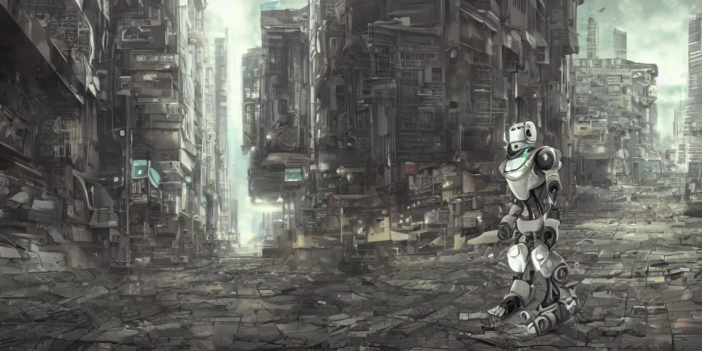 Image similar to a robot in a desolate city by aoshima, chiho