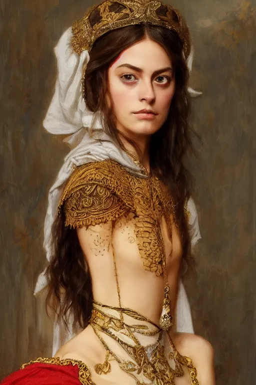 Prompt: royal princess kaya scodelario, traditional corsican, intricate, highly detailed,regal, courtly, artstation, illustration, jurgens, rutkowski, bouguereau