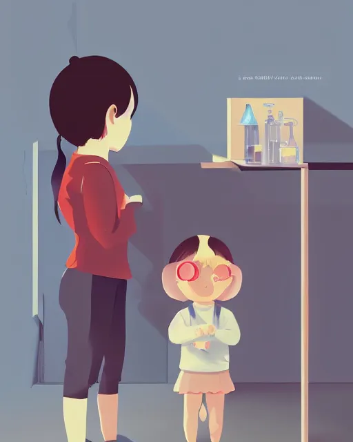 Image similar to a little girl is doing a science experiment. clean cel shaded vector art. minimalist illustration art by lois van baarle, artgerm, helen huang by makoto shinkai and ilya kuvshinov, rossdraws