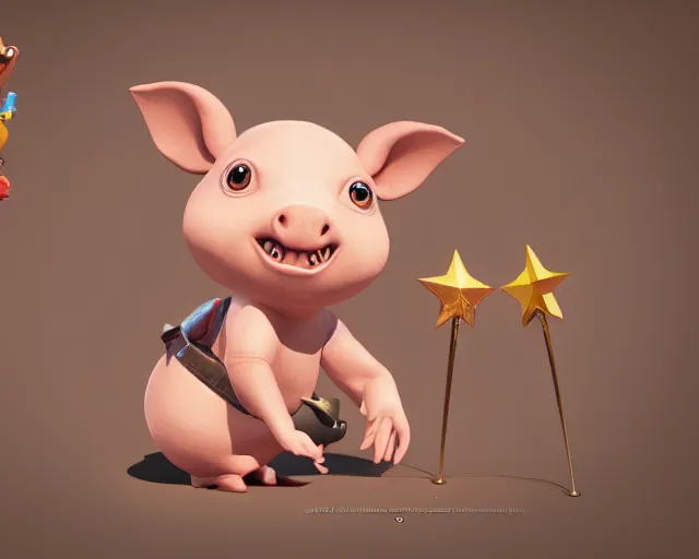 Image similar to 3D Fantasy Cute and adorable space piglet , huge adorable eyes, bright stars, Smooth 3D Illustration, soft render, Servando Lupini, Daniil Kudriavtsev, handpaint texture, Blender, 3DCoat