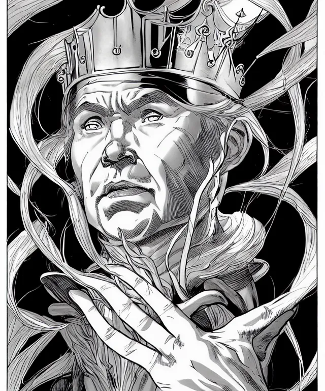 Image similar to a ( fantasy comic ) ( cover art ) portrait of a king who looks like ( johnny carson ), digital illustration by jenny frison and sana takeda and kentaro miura, fine inking lines, dnd, highly detailed!, hd, 4 k, trending on artstation