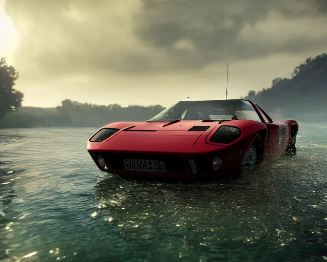 Image similar to mark 2 gt 4 0 submerged under water, cinematic, photoreal, by red dead redemption 2