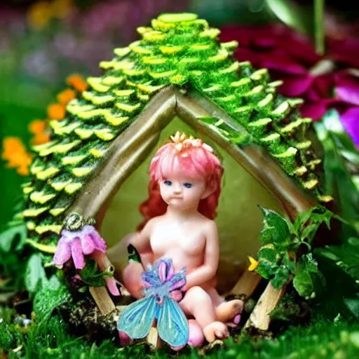 Image similar to tiny cute fairy in a flower house