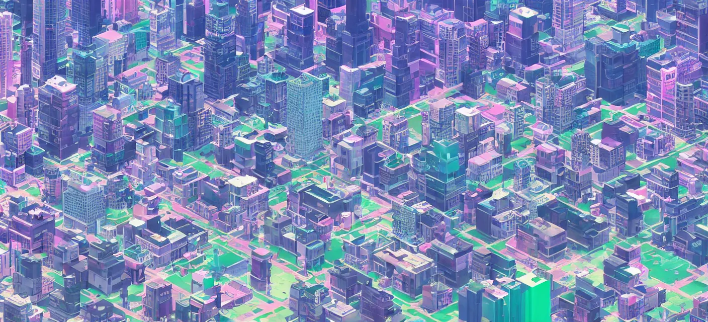 Image similar to vaporwave videogame city wallpaper, low poly, large,