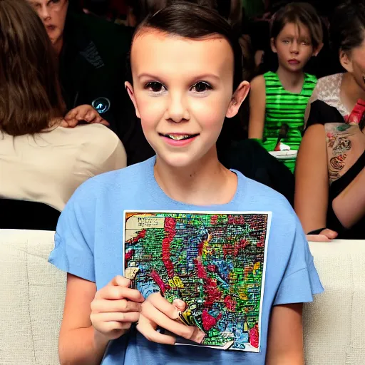 Prompt: Millie Bobby Brown teaching the geography of Iberian peninsula