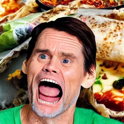 Image similar to photo of jim carrey inside of a burrito