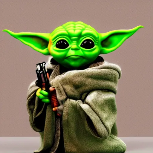 Image similar to Baby Yoda as a gangster, made by Randy Bishop, trending on artstation, 8k, hyperdetalied,