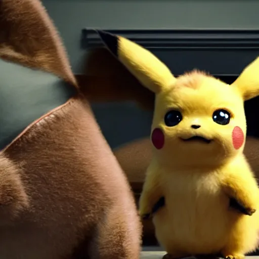 Prompt: a film still of detective pikachu, artwork by caravaggio