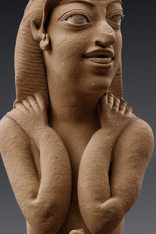 Prompt: a highly detailed beautiful portrait clay sculpture of a egyptian god with facial expression : enthusiastic sculpted by philippe faraut.