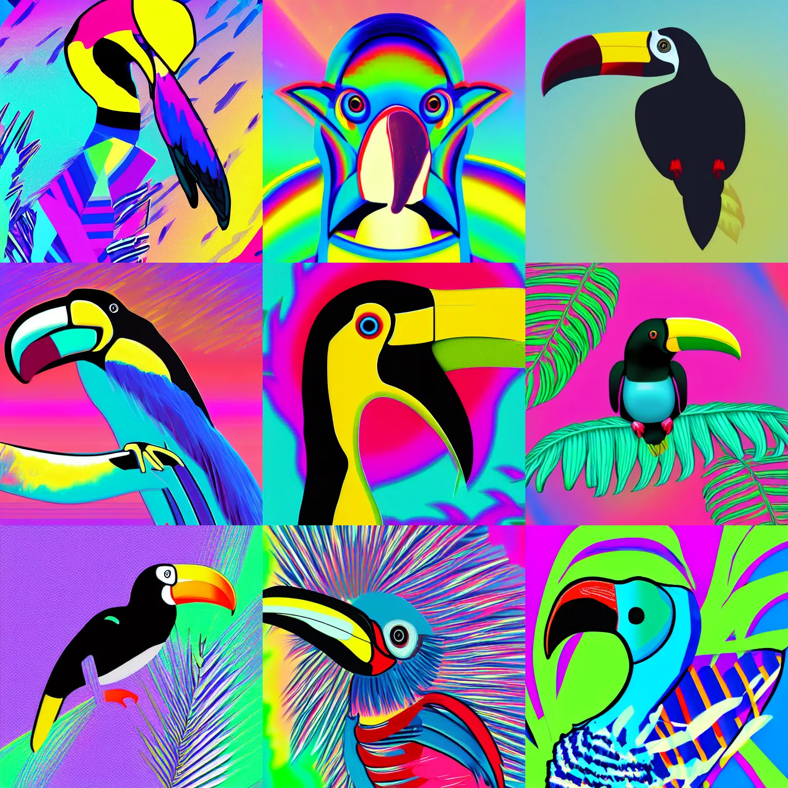 Prompt: a toucan cracking into a safe, digital art, vaporwave aesthetic, extremely detailed,