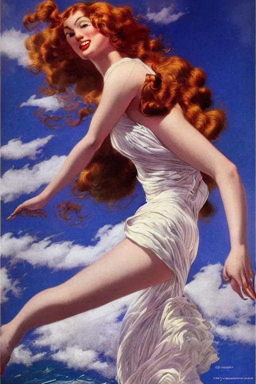 Prompt: the most amazing dream you ever had about a beautiful woman with long dark wind blown hair, hyper realistic, concept art, intricate, hyper detailed, smooth, ambient volumetric lighting, high contrast, vibrant, hd, octane, alberto vargas, gil elvgren