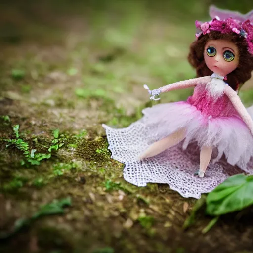 Image similar to high quality presentation photo of a detailed fairy doll in the style of Nicoletta Ceccoli photography 4k f1.8 anamorphic bokeh 4k Canon Nikon