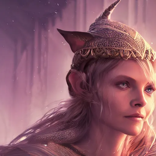 Prompt: young Michelle Pfeiffer elven priestess, atmospheric lighting, intricate detail, cgsociety, hyperrealistic, octane render, RPG portrait, ambient light, dynamic lighting, hyper detailed, elegant, cinematic, awe inspiring, beautiful, unreal engine, 8k ultra hd, artstationHD, hyper detailed, elegant, cinematic, awe inspiring