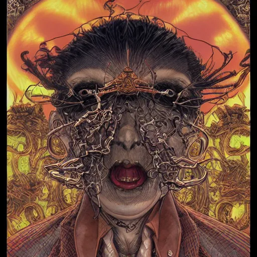 Image similar to portrait of crazy santacruz, symmetrical, by yoichi hatakenaka, masamune shirow, josan gonzales and dan mumford, ayami kojima, takato yamamoto, barclay shaw, karol bak