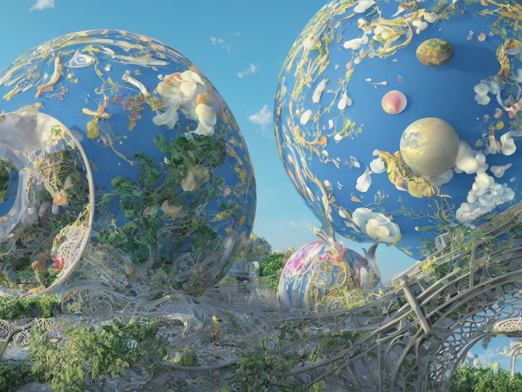 Image similar to 3 d render, sunlight study, the universe is a spheroid region 7 0 5 meters in diameter, art nouveau, by maria sibylla merian and ( ( ( ( ( lisa frank ) ) ) ) ), 8 k, sharp focus, octane render