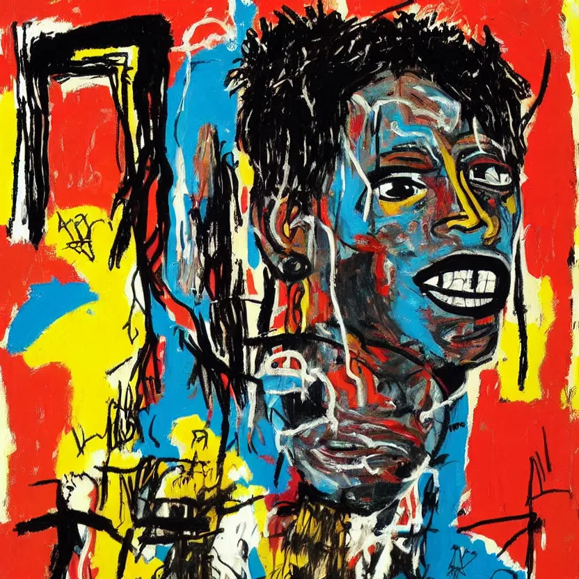 Prompt: A painting of Travis Scott by Jean-Michel Basquiat, detailed, illustration