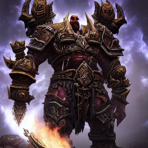 Prompt: epic world of warcraft orc warrior chief thrall standing in front of a gigantic throne made of dark ice with a dark sky above made of a dark hurricane spiral, extremely detailed, wow, cinematic, unreal engine 5, artistic, movie poster, world of warcraft cinematics style