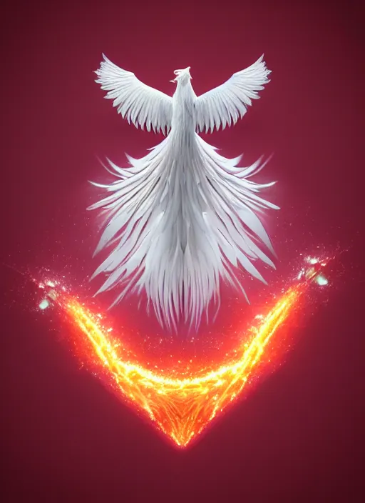 Image similar to white phoenix orange pink salt crystals sharp detail 3d render simple background sharp contrast feathers graphic design fai khadra gaika style