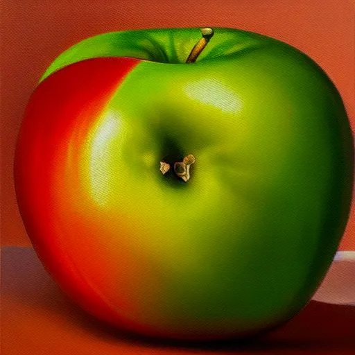 Image similar to a hyper-realistic studio oil-painting of an-apple; hyper-detailed; an extraordinary masterpiece!!!; flawless; trending on artstation