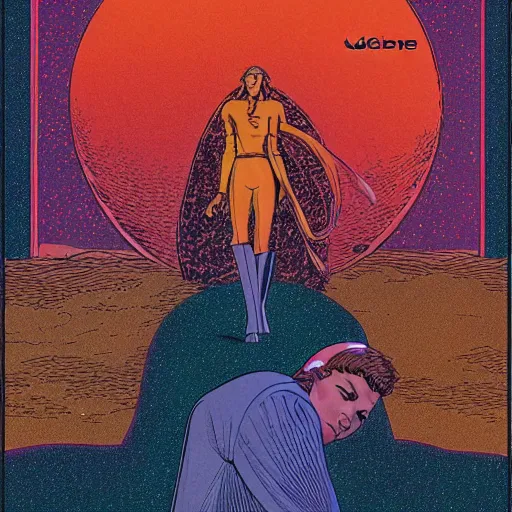 Prompt: kaia gerber retro minimalist portrait moebius starwatcher comic by jean giraud, 8 k