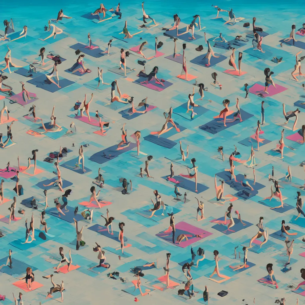 Image similar to inlego people doing yoga on beach , hyper details, cartoon, hyperrealistic intricate details, by Peter Mohrbacher, trending on artstation, 8k