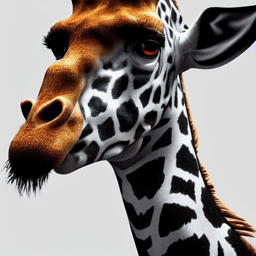 Image similar to a highly detailed portrait of a humanoid giraffe in a blue cloak, artstation, deviantart, professional, unreal engine 5, photorealistic