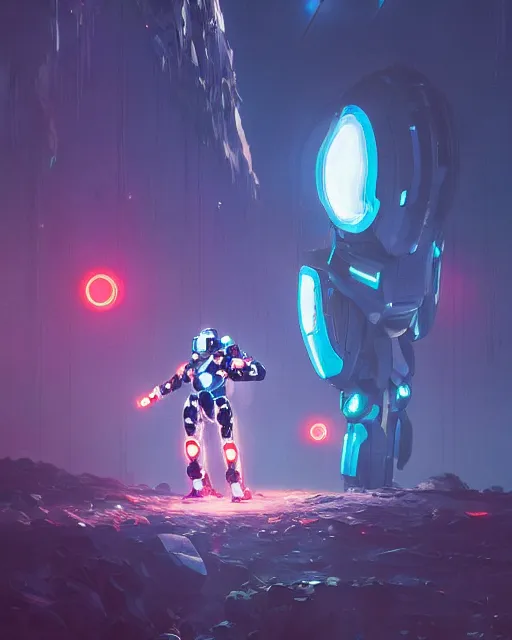 Image similar to professional painting of chrome mechsuits covered in reflective armor, beautiful moonlight, tron aesthetic, many glowing lights, beautiful forests and trees, art by Jason Chan and darek zabrocki and John Park and Feng Zhu, trending on artstation, masterpiece.