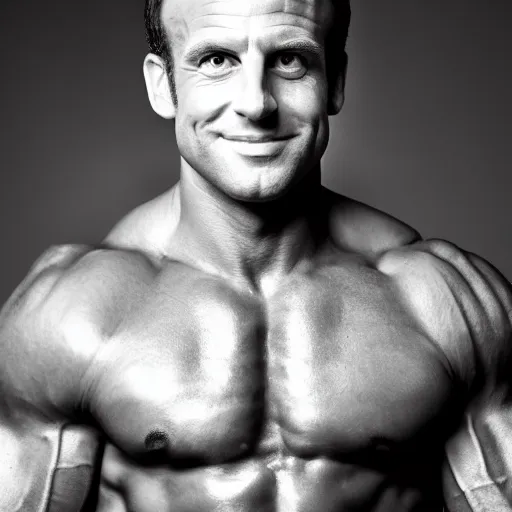 Prompt: photo of a close portrait of emmanuel macron as a bodybuilder, studio lightning, 4 k, highly detailled