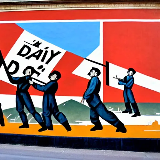 Image similar to a socialist realist mural that only says daily!!!!!!!!