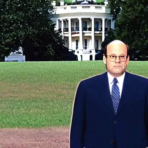 Image similar to president george costanza stands in front of the white house