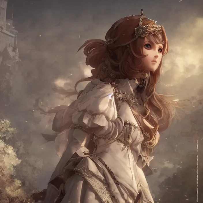 Prompt: character portrait princess of the white herald on an imperial castle, hidari, color page, tankoban, 8 k, tone mapping, akihiko yoshida, cinematic lighting, elegant, digital painting, artstation, haze, sharp focus