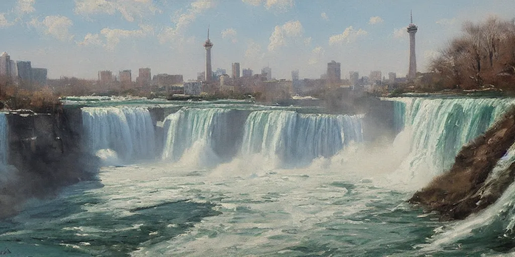 Prompt: painting of niagara falls by richard schmid