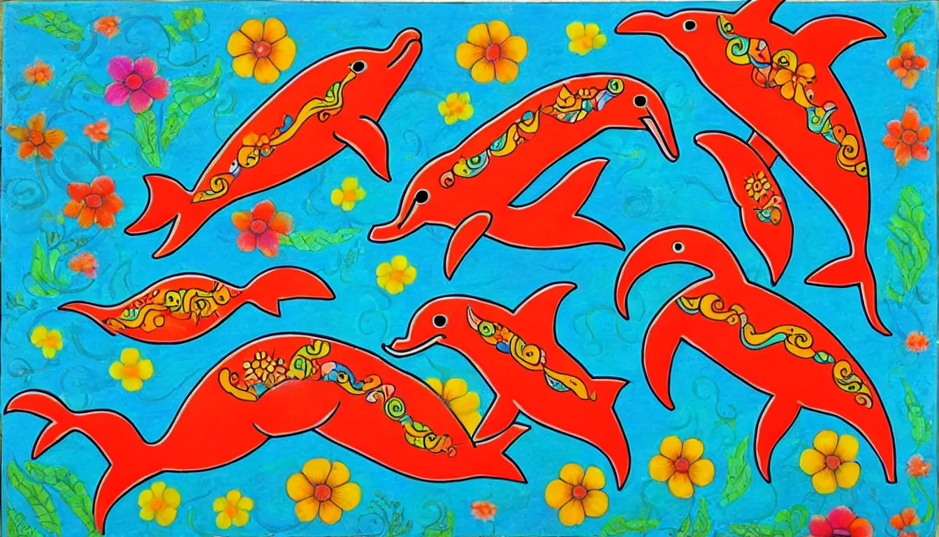 Image similar to a dolphin in the style of mexican folk art