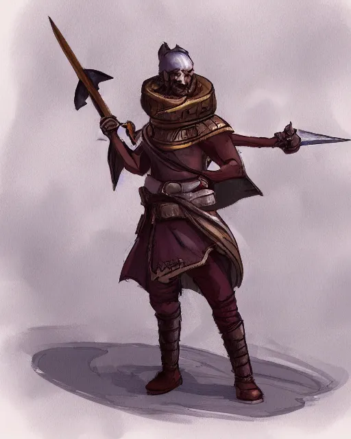 Image similar to a concept art of a D&D character, holding a sword made by Donutello