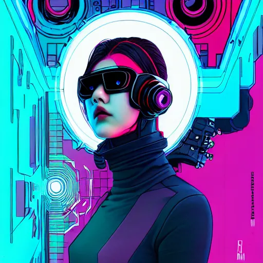 Image similar to portrait painting of a cyberpunk hacker olivia hye from loona, sharp focus, award - winning, trending on artstation, masterpiece, highly detailed, intricate. art by josan gonzales and moebius and deathburger