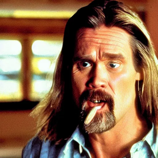 Prompt: jim carrey as the dude, the big lebowski