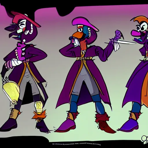 Image similar to character concept art, baroque darkwing duck fighting crime