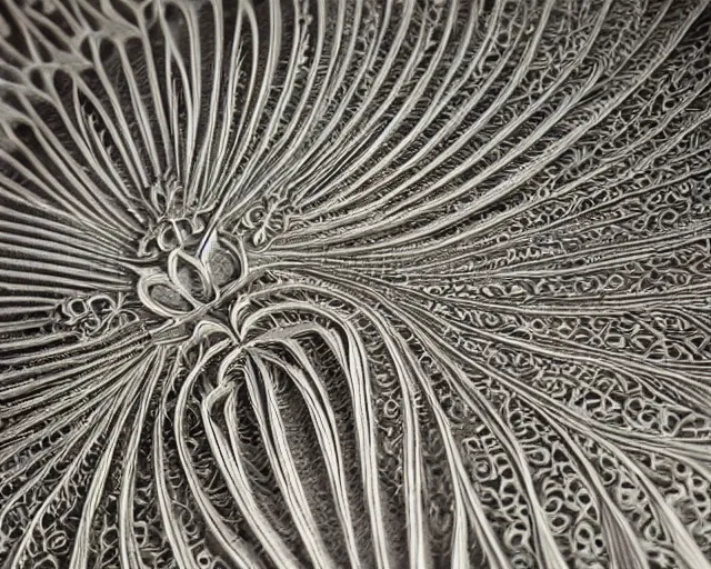 Image similar to wall craving filigree carved out of ivory about fishes fins scales, intricate insanely detailed, backlit subsurface scattering