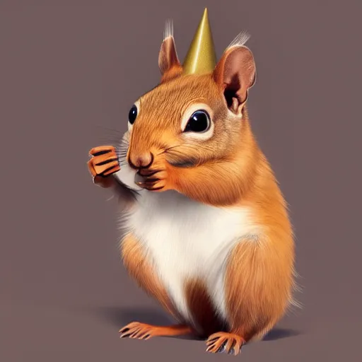 Image similar to a squirrel with a party hat on its head, hyperdetailed, artstation, cgsociety, 8 k