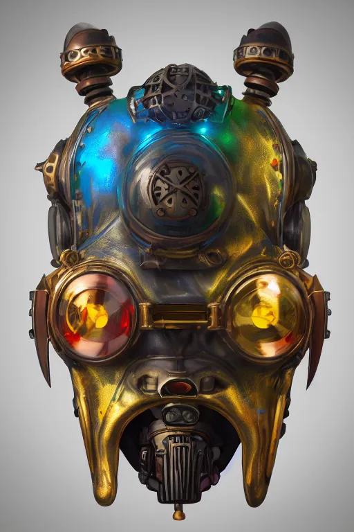 Image similar to colorful vivid steampunk mask minimalist fantasy art robot ninja helmet, global illumination ray tracing hdr fanart arstation by sung choi and eric pfeiffer and gabriel garza and casper konefal